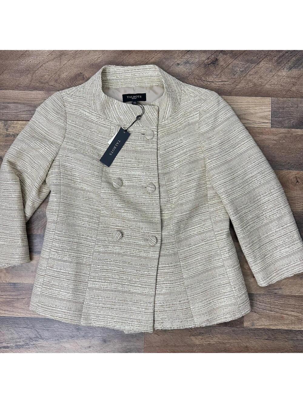 NWT Talbots Petite 10P Jacket Blazer Textured Stripe Gold Metallic Button Front